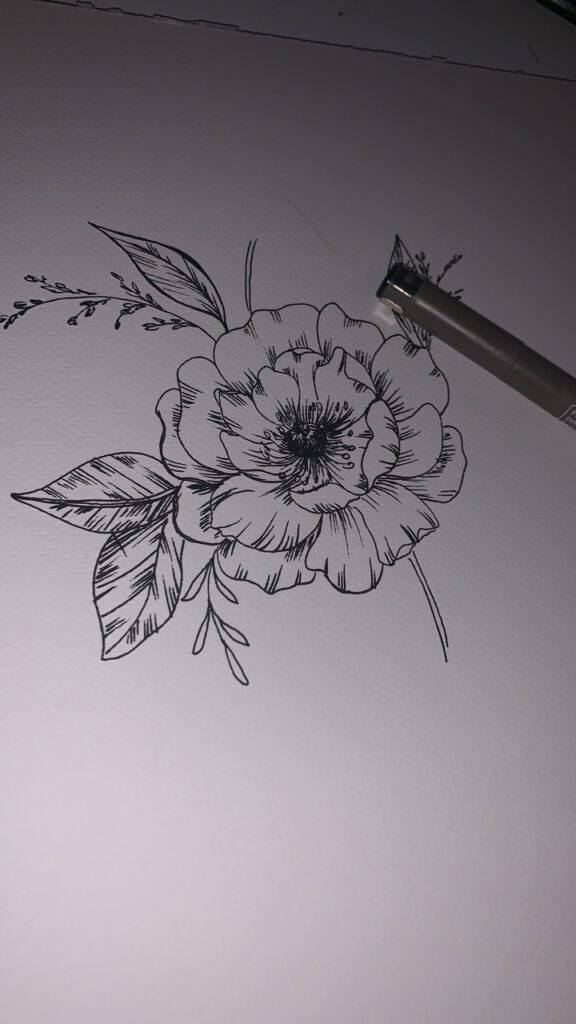 Blüte mit Fineliner gezeichnet