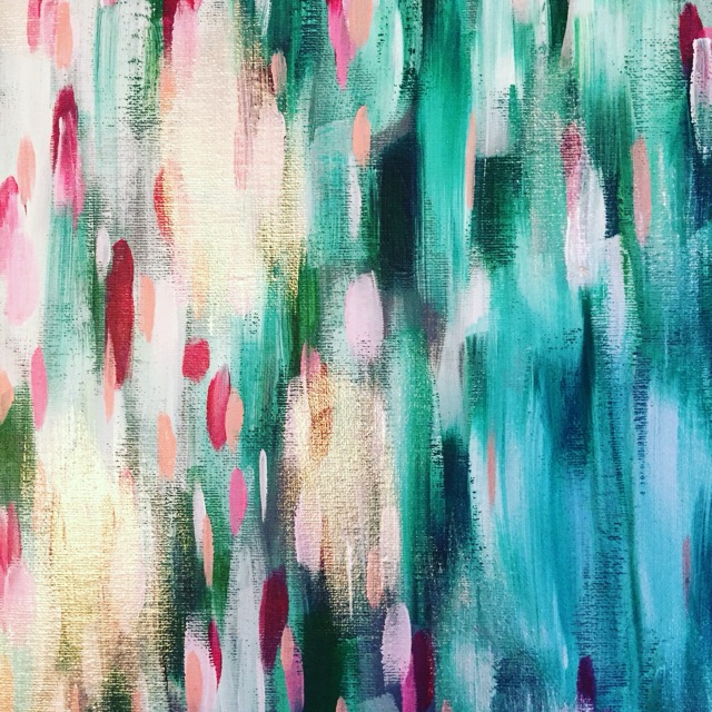 Abstraktes Bild in Grün und Rosa